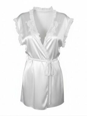 Intimo Donetella Elegant White Satin Ruffle Neck Trim Floral Embroidery …